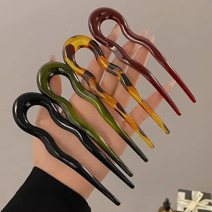 U-Shaped Hair Fork Fashion Tortoiseshell Acetate Hairpin Geometric Design Headwear Hair Sticks Women Girls Hair Accessories