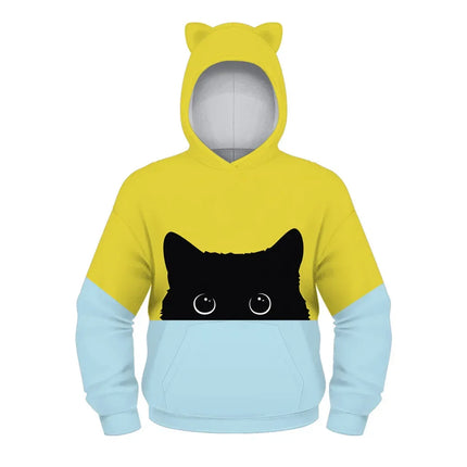 Autumn Winter Children's Hoodies Cat 3D Print Clothing Kids Sweatshirts Junior Child Tops Pullover 5-12y Boy&Girl Hooded Sweater