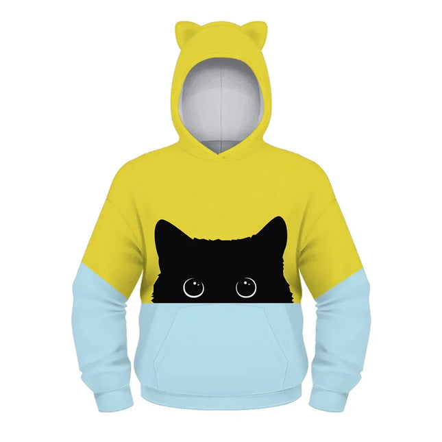 Autumn Winter Children's Hoodies Cat 3D Print Clothing Kids Sweatshirts Junior Child Tops Pullover 5-12y Boy&Girl Hooded Sweater