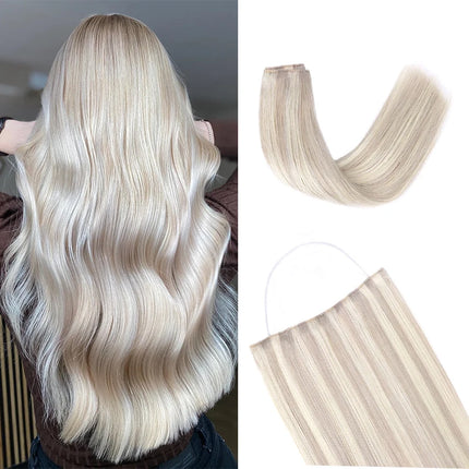 Wire Hair Extensions Real Human Hair Balayage Dark Brown to Chestnut Brown Invisible Transparent Remy Fish Line Hair Extensions