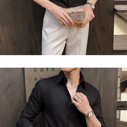 Men's White Long-Sleeve Dress Shirt - Slim Comfortable Fabric. Ideal for Formal Events & Everyday Wear. Classic & Modern Design