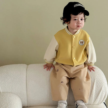 2026 Fall New Toddler Kids Pants Cotton Cartoon Embroidered Harem Pants Baby Boy Casual Striped Denim Baggy Trousers