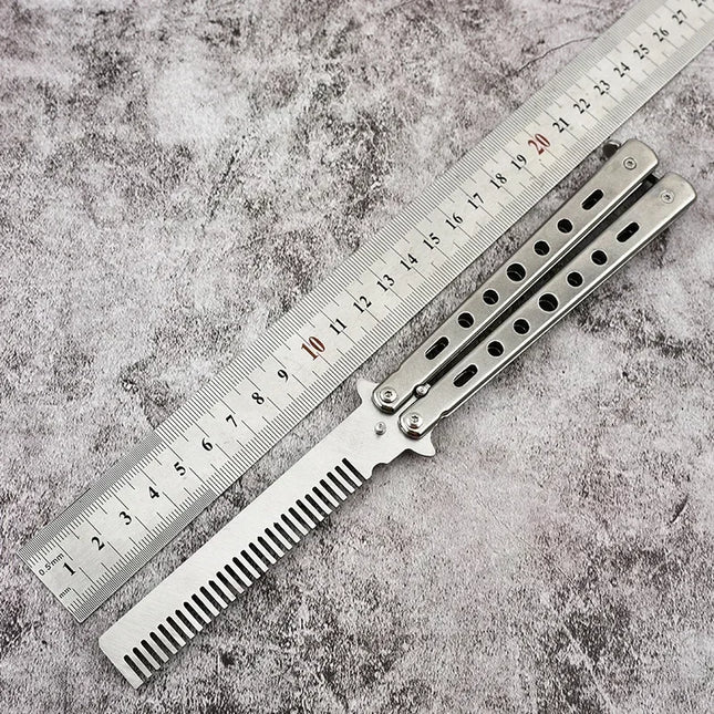 Foldable Comb Stainless Steel Practice Training Butterfly Knife Comb Beard Moustache Brush Salon Hairdressing Hair Styling Tool