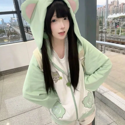 Japanese Hoodies Coats 2025 Ropa Mujer Cute Sweatshirts Preppy Style Contrast Color Casual Hooded Y2k Tops Chic Oversized Hoodie