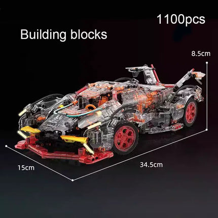 Transparent V12 Block Roadster RC Tech Racer 1:14 DIY Roadster Building Block Assembly Block Car Toy Birthday Gift