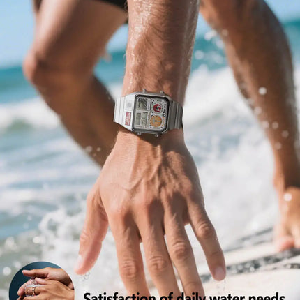 HUMPBUCK DIGITEMP Classic Design Stainless Steel Watches for men with LED Digital Display and Temperature Calendar