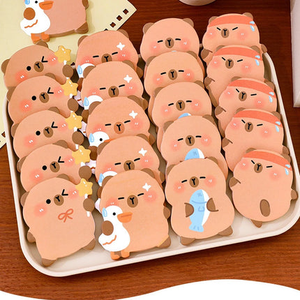 5Pcs/Lot Cute Capybara Sticky Note 60Sheets/Book Kawaii Goose Fish Capybara Shaped Memo Pad Student Message Writing Pads School