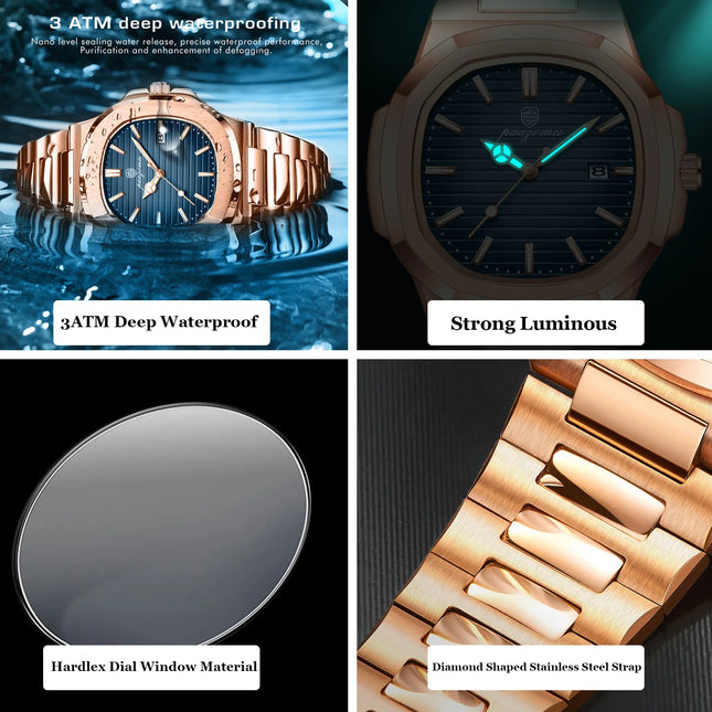 2025 New For Men Fashion Brand Male Watch Waterproof Luminous Stainless Steel Watches  Date Week Casual Quartz Men's Clock Reloj