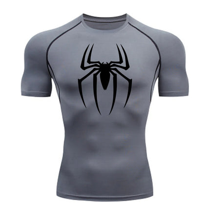 2024Men's Spider Print Compression Shirt, Quick Dry T-Shirt, Gym Running Jersey, Breathable Short Sleeve, Spring, Summer, M-3XL