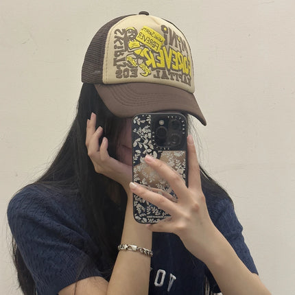 New Unisex American Style Graffiti Printed Letters Baseball Hats Sunshade Color Block Breathable Hip-hop Trucker Caps Versatile