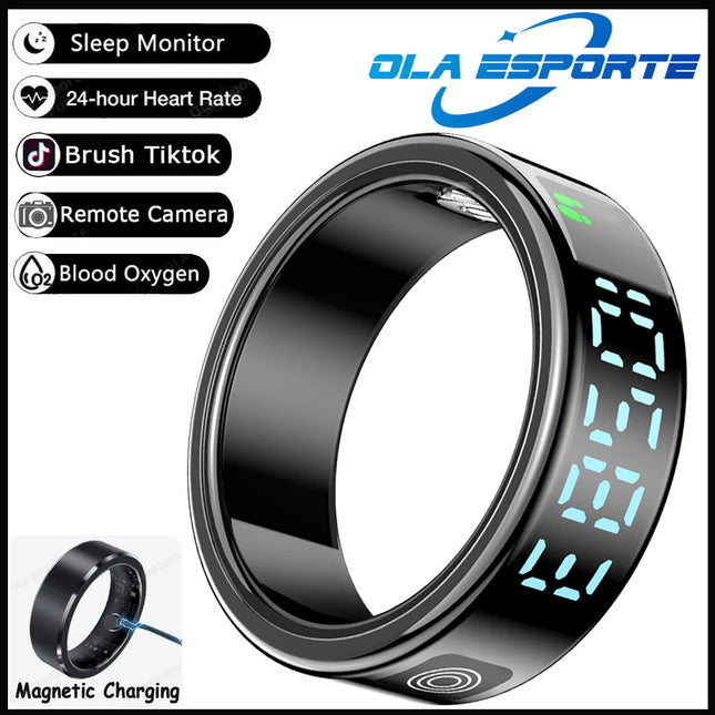 New LED Display Screen Smart Ring 5ATM Waterproof Heart Rate Sleep Multi Function Fitness Sports Rings Pedometer Men's women's