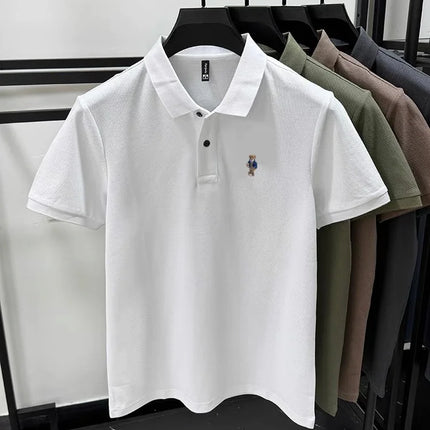 100% Pure Cotton New Men's Short-Sleeved Polo Shirt Summer Fashion Original High-End Brand Bear Embroidery Golf Casual T-Shirt
