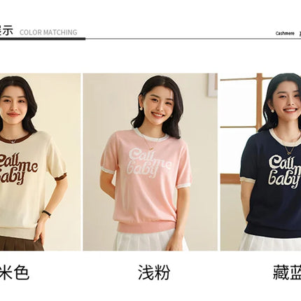 New women's short-sleeved 100% cotton knitted O-neck women's T-shirt Korean version fashionable hot selling top