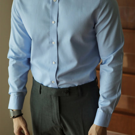 Men's long-sleeved shirt: casual, simple, high-quality, wrinkle-free, slim fit, business formal, all-season collection
