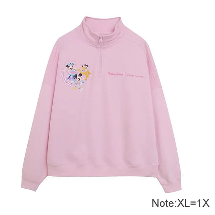 Disney Pink Disneyland Letter Embroidery Cartoon Mickey Minnie Cute Print Sweatshirt Zipper Women Jumper Fleece Pullover Unisex
