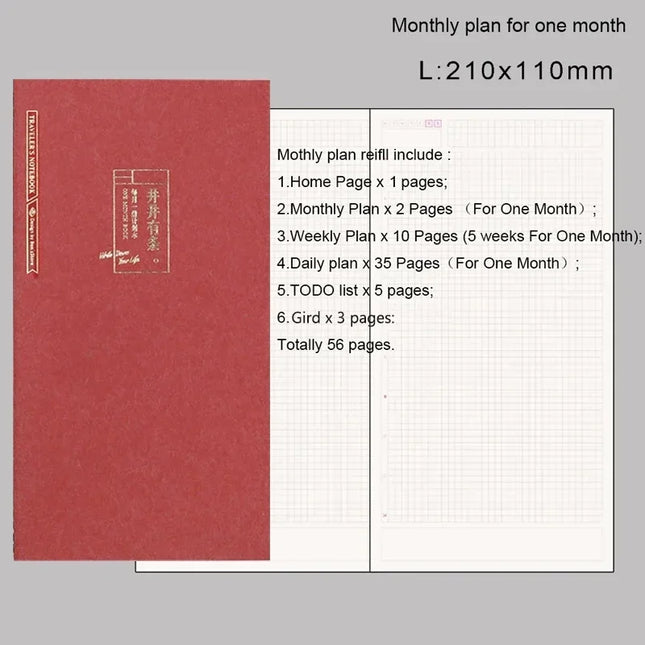 Fromthenon TN Core Traveler's Notebook Standard Type Inner Page Travel Day Plan Journal Replacement Notebook Stationery