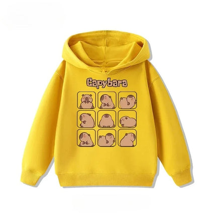 Autumn Winter Cartoon Cute Capybara Print Children's Hooded Hoodies Casual Fashionable Comfortable Boy Girl Sweatshirt Pullover