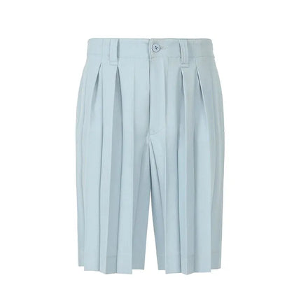 Mauroicardi Spring Summer Soft Black Pleated Shorts for Men High Waist Elegant Luxury Knee Length Straight Pants Clothes 2026