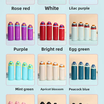 16/19/24/32oz Thermos Cup Fruit Mug Kids Straw Cup Vacuum Flasks Stainless Steel Travel Thermal Water Bottles