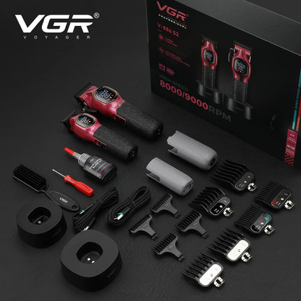 VGR V-886 S2 new high-end hair clipper two-piece set alloy blade hair trimmer metal body 9000 RPM oil head carving push shear