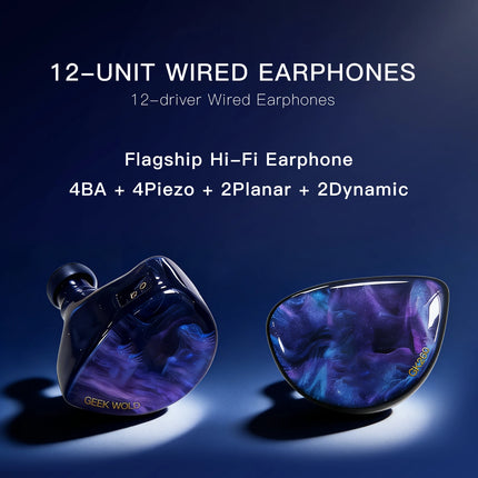GEEK WOLD GEEKWOLD GK260 4 BA+4 Piezo+2 Planar+2 Dynamic IEMs Flagship Hi-Fi in-ear Wired Earphone 12 Driver Monitor Headphone