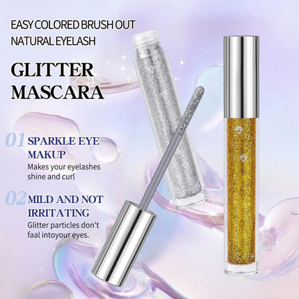 Gold Silver Glitter Mascara 3D Volume Eyelashes Curling Shimmer Mascara Diamond Shine Waterproof Volume Curl Mascara Eye Makeup
