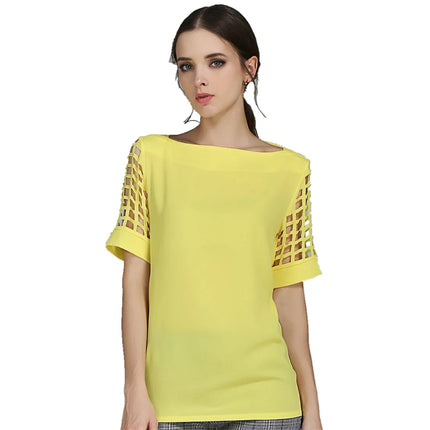 Summer Fashion Women Blouses & Shirts Hollow Out Sleeve Slash Neck Chiffon Blouse Plus Size 5XL