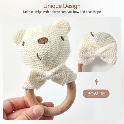 1PC Baby Rattle Toys Crochet Animal Cute Bear Toys Kawaii Wooden Teether Baby Cartoon Mobile Crib Wooden Newborn Rattle Toys