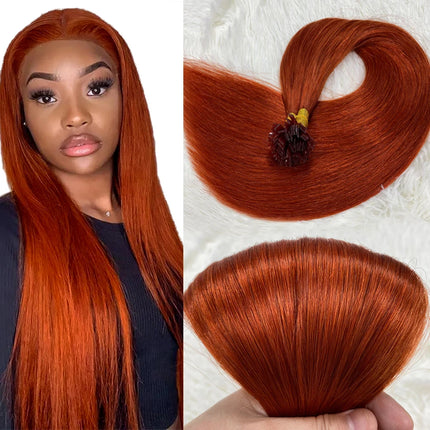 Ugeat Flat Tip Hair Extensions Human Hair Fushion Remy Hair 18-30" 50 Strands/Pack Natural Straight Keratin Hair Extensions