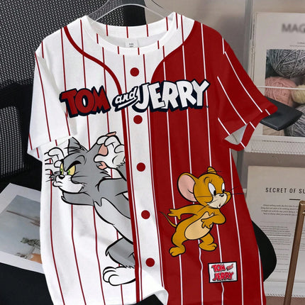 Summer Tom and Jerry Design Pattern Printed Children's Sweatshirts Casual Sports Short Sleeve Loose Round Neck Pullover T-shirts