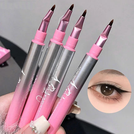Long-lasting Natural 3D Inner Membrane Red Lying Silkworm Eye Liner Pen with Angle Folding Halo Dye Brush Double Head Eyeliner