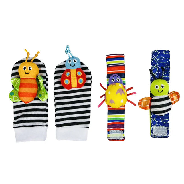 4PCS/SET Baby Rattle Socks Wrist Strap Rattles Set Cute Stuffed Animals Foot Finder Socks 0~12 Months For Infant Newborn Gift