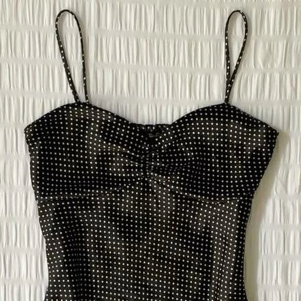 French Vintage Polka Dot Camisole Women High Street Pleated Sleeveless Y2k Tops 2000s Millennial Hottie Casual Suspender Top New