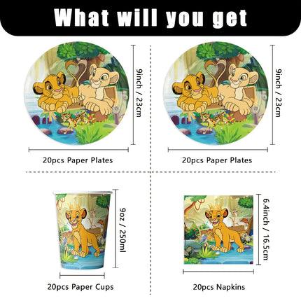 Lion King Simba Disposable Party Tableware Set Paper Plates Cups Napkins Optional Tablecloth Jungle Kids Birthday Party Supplies