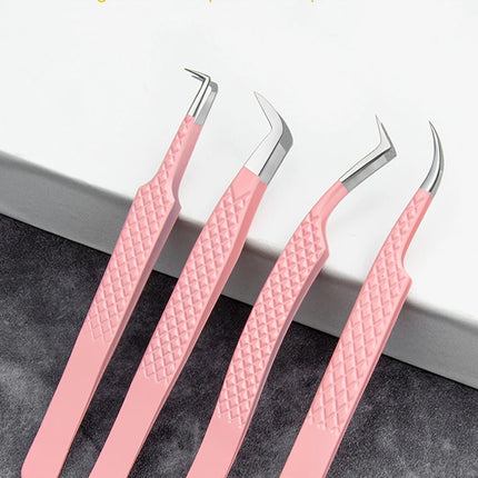 Fiber Tip Tweezers for Eyelash Extension Pink Stainless Steel High Precision Lash Tweezers for Volume Fans Makeup Tools