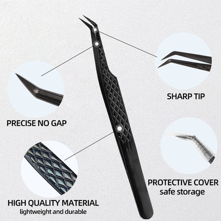 NEW 1pc Anti-static Right Angled & Curved Tweezers for Eyelash Extensions & Eyebrow Isolation Nano Precise Lash Tweezers Tool