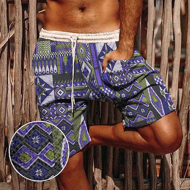 Men's Vintage Graphic Prints Geometry Summer Shorts Board Shorts Casual Mid Waist Streetwear Stylish Ethnic Style Daily Bottoms