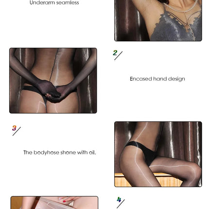 1D glossy full body tight fitting stockings with protective cover, headband or high collar, suitable for men's and women's jumps