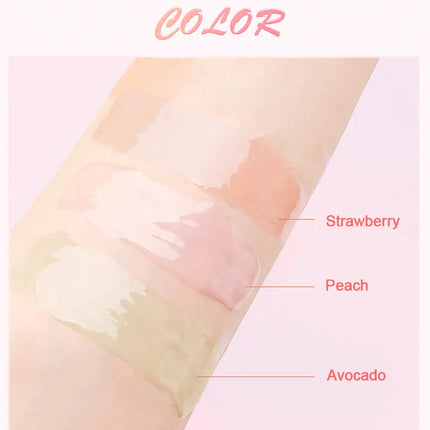 Hydrating Transparent Lip Gloss 3 Piece Set Fruit Scented Lip Oil with Avocado Strawberry and Peach for Soft Smooth Lips