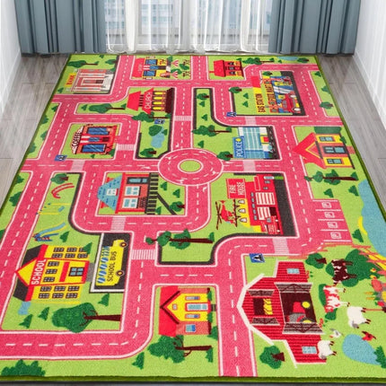 Boy and Girl Game Carpet Blue Pink Green Soft Climbing Mat Urban Road Rail Transit Carpet Office Children's Room Decoration