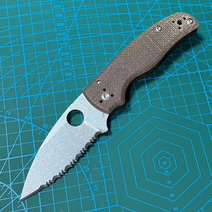 Lism Store Spy-C229GP Folding Knife 3.46" S30V Stonewashed Serrated Blade, G10 Handles - C229