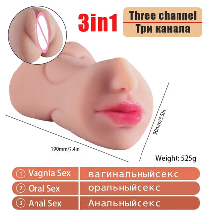 3 IN 1 Sex Toys Masturbation For Men Deep Throat Artificial Real Pussy Oral Male MasturbatorBlowjob Realistic Rubber Vagina