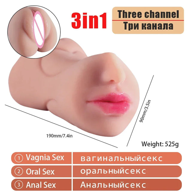 3 IN 1 Sex Toys Masturbation For Men Deep Throat Artificial Real Pussy Oral Male Masturbator Blowjob Realistic Rubber Vagina