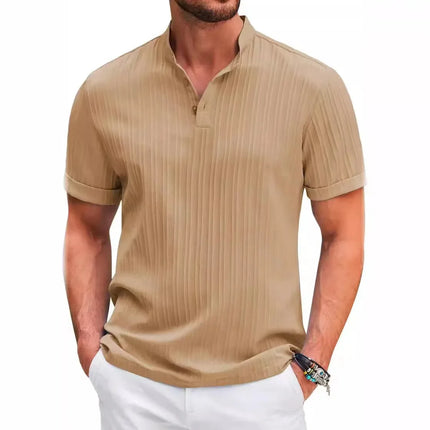 Hawaiian Men's Retro Cotton And Linen Henry Shirt Casual Loose With Sporty Stand-up Collar Buttons 2026 New Men's Casual Shirt