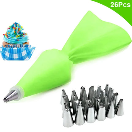 Good 26/8pcs Silicone Pastry Bag Kitchen DIY Icing Piping Cream Reusable Pastry Bag With 24 Nozzle Sets Cake Decorating Tools