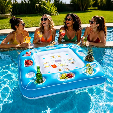 Thick Waterproof Inflatable Floating Game Table with Waterproof Cards, Multi-use Pool Beach Spa Toy, Lovely Summer Party Gift