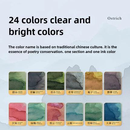 Ostrich 24 Colors 30/15ml Layered Chromatography Fountain Pen Ink Vibrant Gradient Watercolor Non Carbon Non Clogging Stationery
