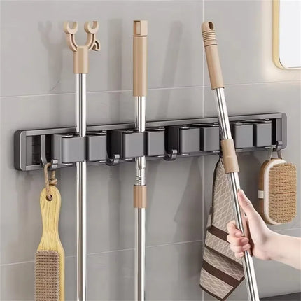 2026 New Toilet Kitchen Storage Rack Mop Clip Rack Strong Mop Holder Self Adhesive for Home Bathroom Cleaning Tools Storage