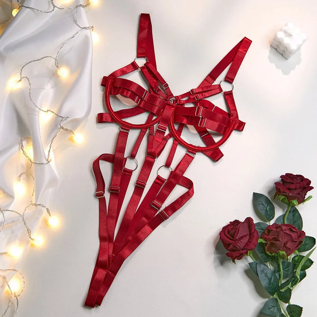 BDSM Hollow Out Bandage Open Crotch Bodysuit Women Sexy Lingerie Teddies Erotic Sex Body Suit Exotic Accessories