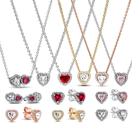 2025 New Birthday Day Gift S925 Silver Earrings Heart &Infinity Knot Jewellery Set Pink Bow Earrings Original Women Jewelry